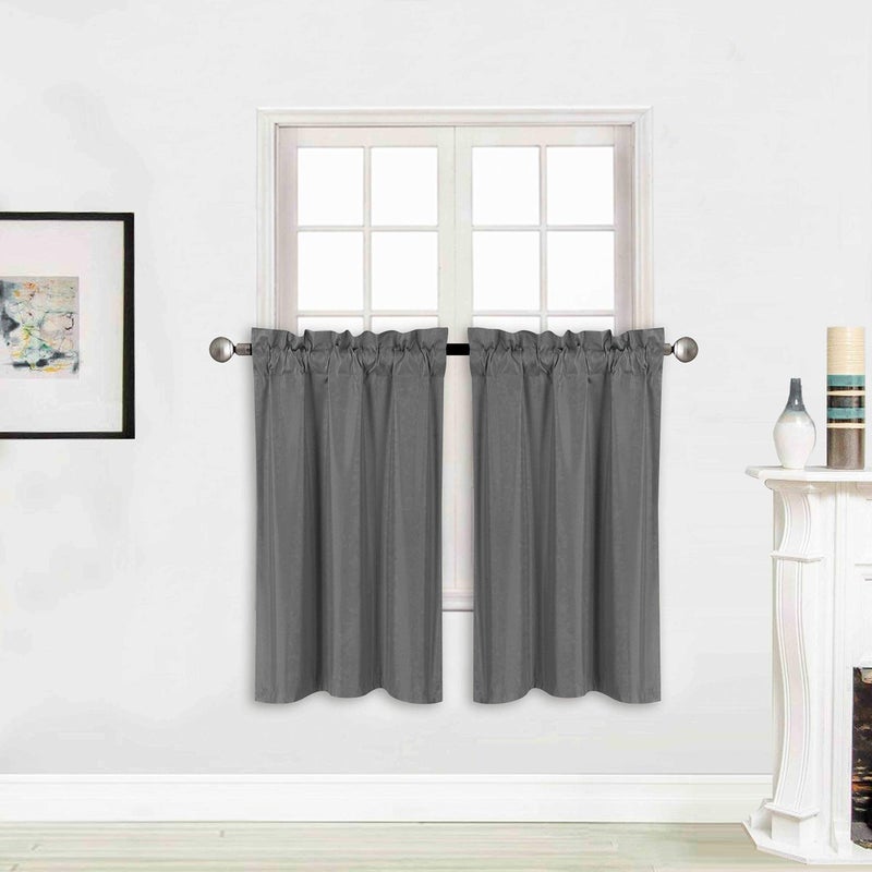Better Home Style 100% Blackout 2 Tiers Window Treatment Curtain Insulated Drapes Short Panels for Kitchen Bathroom Basement RV Camper or ANY Small Window M3036 (Charcoal, 2 Panels 28"W X 36"L Each) - Image 1